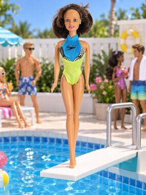 1997 Mattel Flip n Dive Teresa Barbie Speedo Swimsuit Articulated Vintage Doll